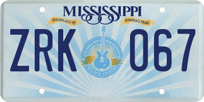 MS license plate ZRK067