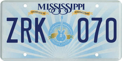 MS license plate ZRK070
