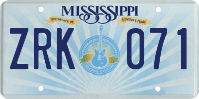 MS license plate ZRK071