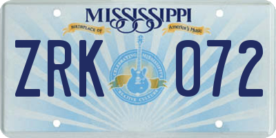 MS license plate ZRK072