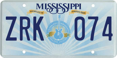 MS license plate ZRK074