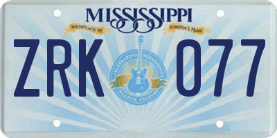 MS license plate ZRK077