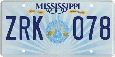 MS license plate ZRK078