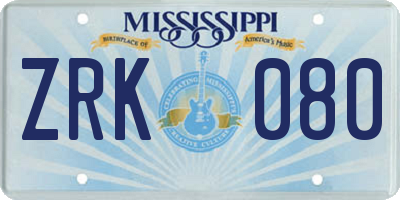 MS license plate ZRK080