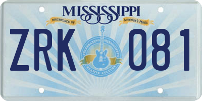 MS license plate ZRK081