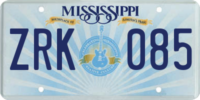 MS license plate ZRK085
