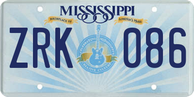 MS license plate ZRK086