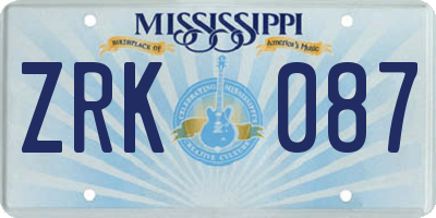 MS license plate ZRK087