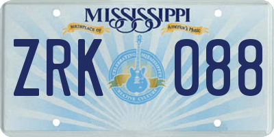 MS license plate ZRK088