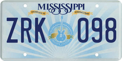 MS license plate ZRK098
