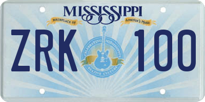 MS license plate ZRK100