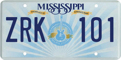 MS license plate ZRK101