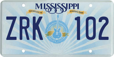 MS license plate ZRK102