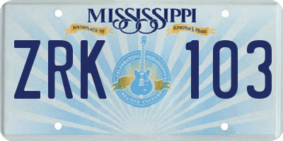 MS license plate ZRK103