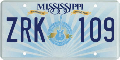 MS license plate ZRK109