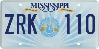 MS license plate ZRK110
