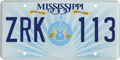MS license plate ZRK113