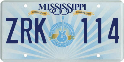 MS license plate ZRK114