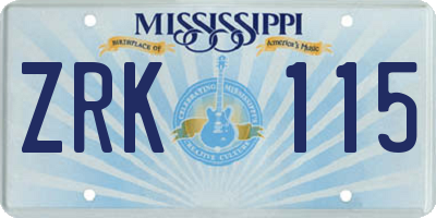 MS license plate ZRK115
