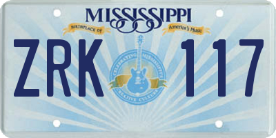 MS license plate ZRK117