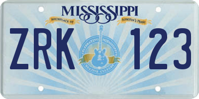 MS license plate ZRK123