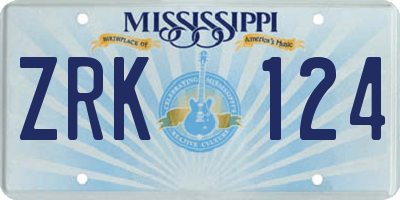 MS license plate ZRK124