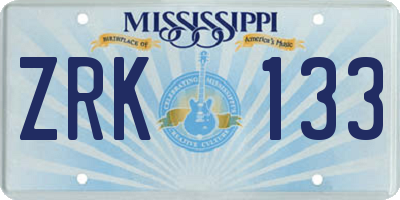 MS license plate ZRK133