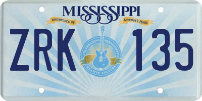 MS license plate ZRK135
