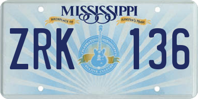 MS license plate ZRK136