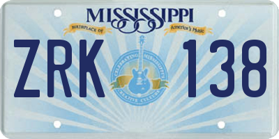 MS license plate ZRK138