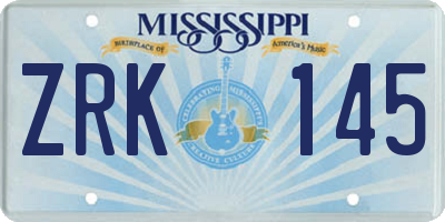 MS license plate ZRK145