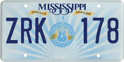 MS license plate ZRK178
