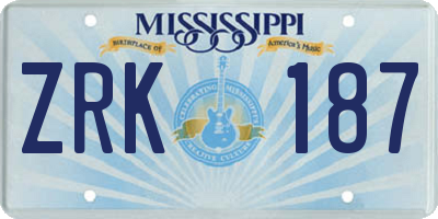 MS license plate ZRK187