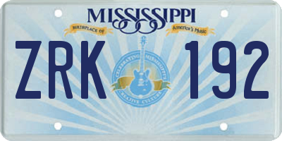 MS license plate ZRK192