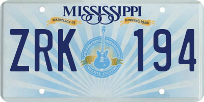 MS license plate ZRK194