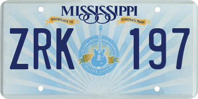 MS license plate ZRK197