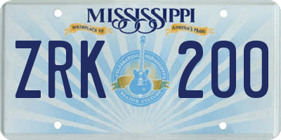 MS license plate ZRK200