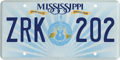 MS license plate ZRK202