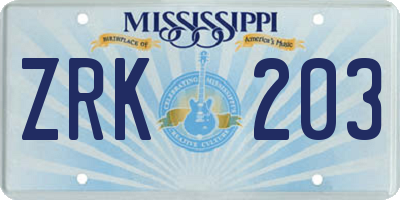 MS license plate ZRK203