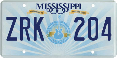 MS license plate ZRK204