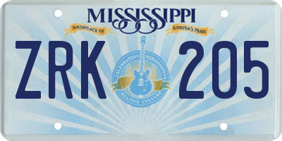 MS license plate ZRK205