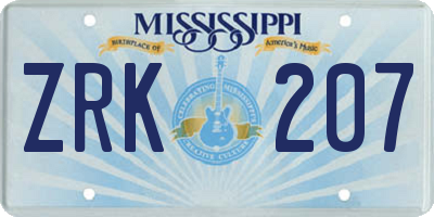 MS license plate ZRK207