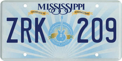 MS license plate ZRK209