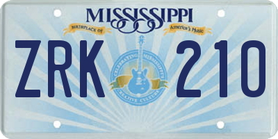 MS license plate ZRK210