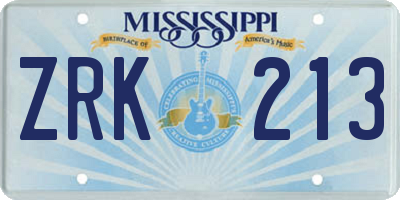 MS license plate ZRK213