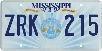 MS license plate ZRK215