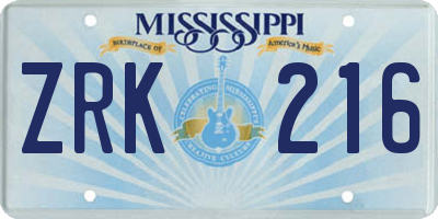 MS license plate ZRK216