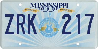 MS license plate ZRK217