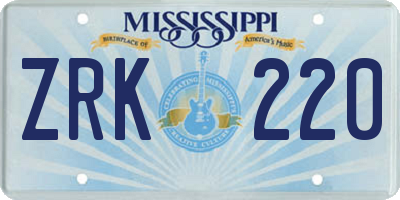 MS license plate ZRK220