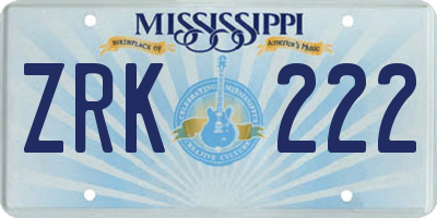 MS license plate ZRK222